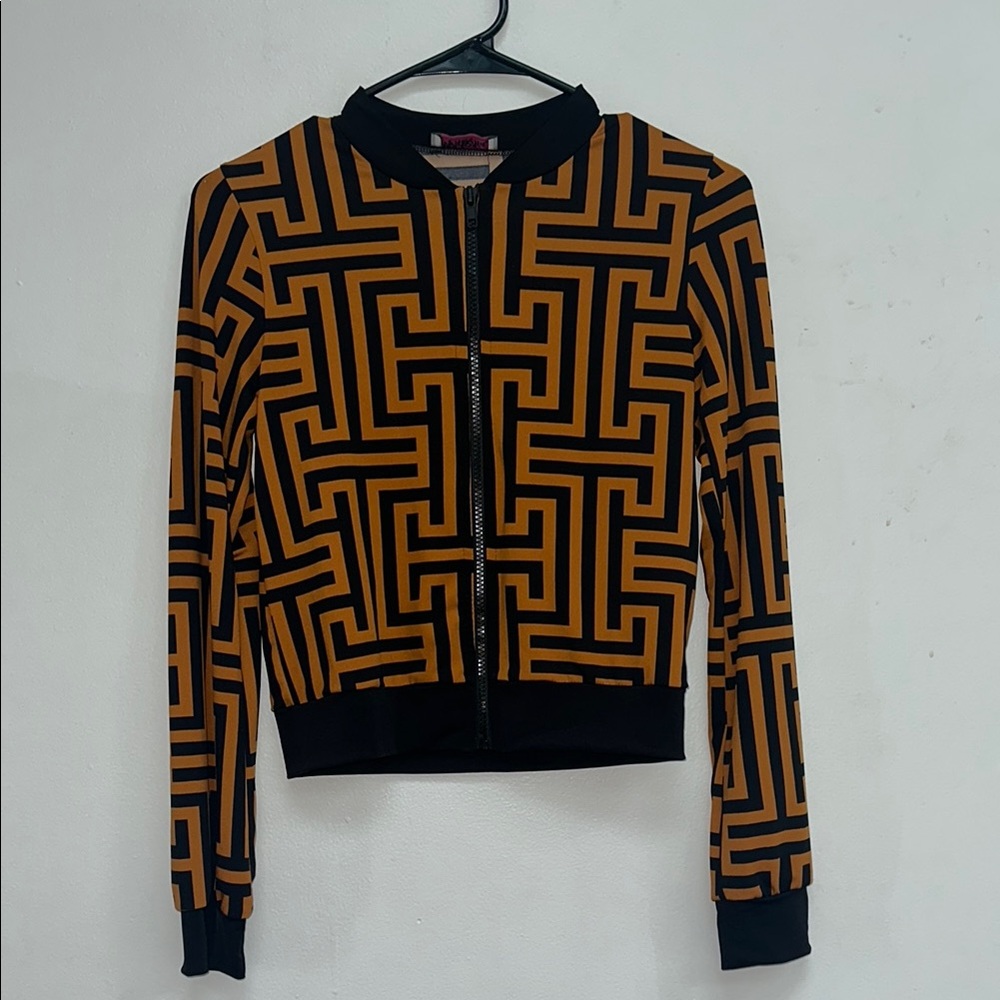 Geometric Patterned Jacket - Black and Orange